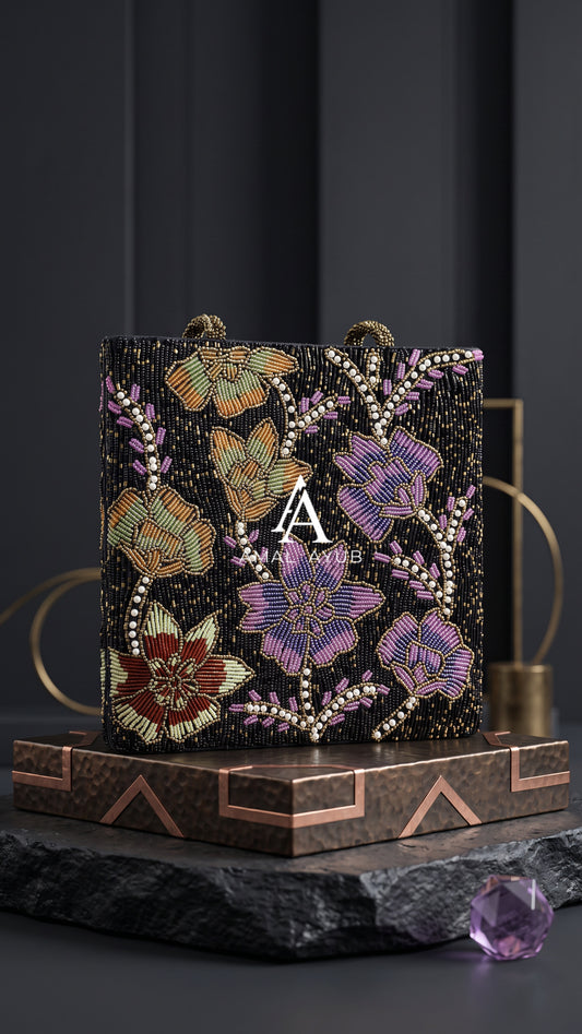 Black Lavender | Midnight Garden Hand-Beaded Tote Bag  | Amal Ayub