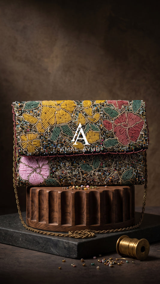 Beaded Black and Grey Handmade clutch | Weddings and Parties