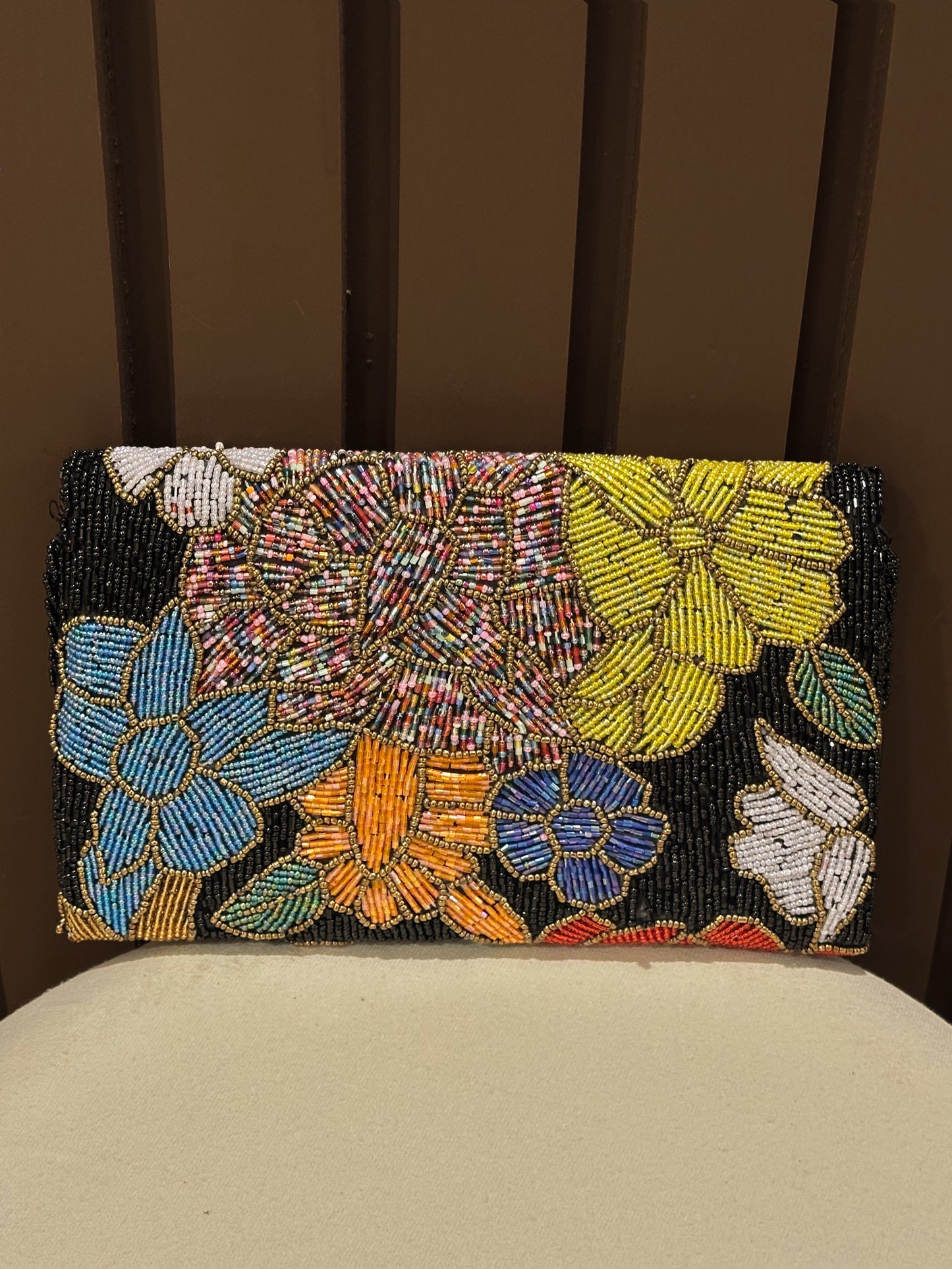 Black Noir Garden Floral Beaded Evening Clutch | Amal Ayub