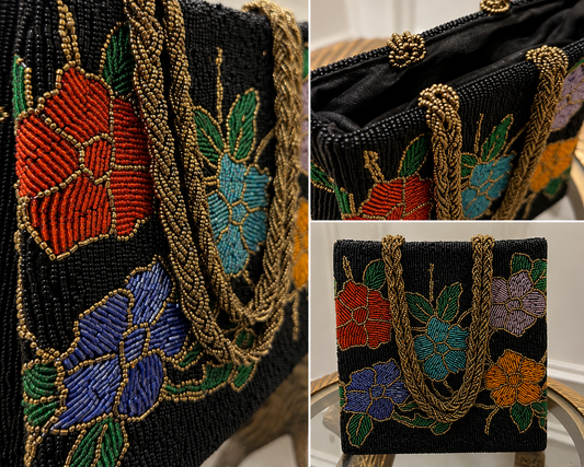 Black Floral Handmade Beaded Bag | Weddings and Festive days | Evening bag