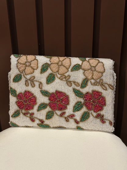 Handmade White Floral clutch | Evening bag for girls | Festive purse | Wedding | Party