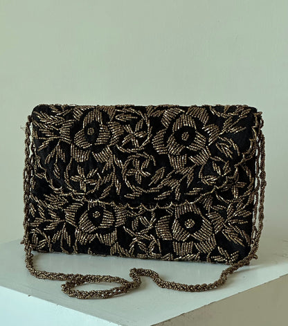 Black gold embellished ladies bag