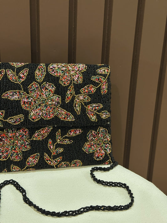 Noir Tapestry Handcrafted Beaded Evening Clutch | Amal Ayub