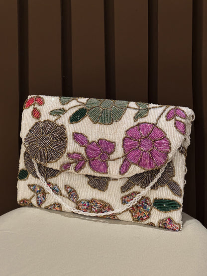 Hand embellished clutch