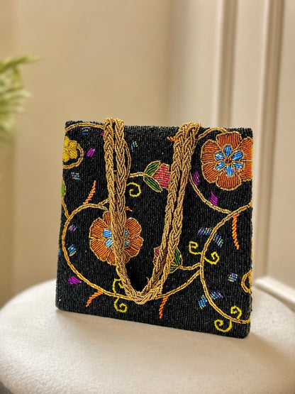 Black Festive Handmade Beaded Evening Purse | Pakistan