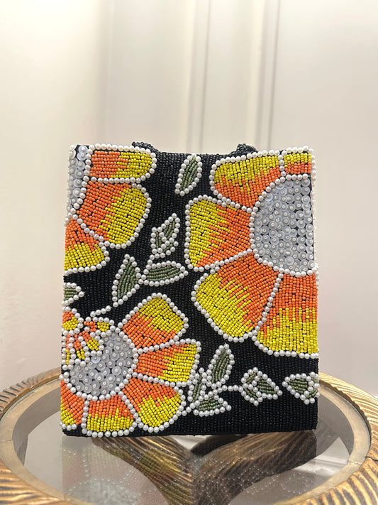 Handmade Black Pearl Floral Beaded Clutch Bag | Luxury Evening & Wedding Purse