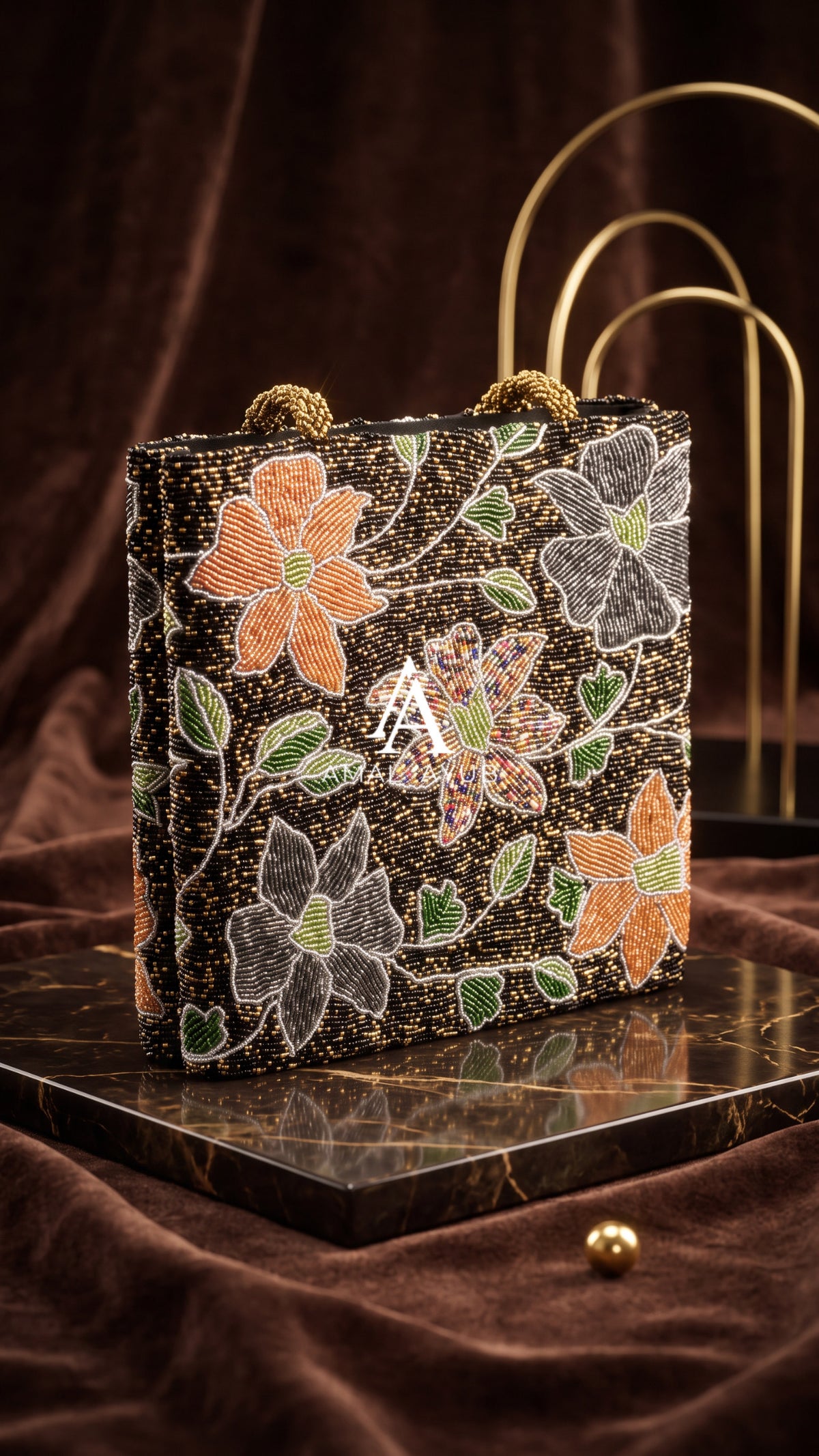 Black Golden Garden Hand-Beaded Handbag | Parties & Weddings| Amal Ayub