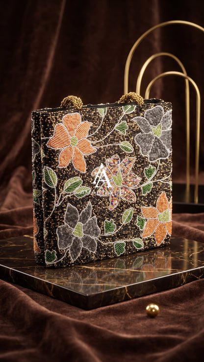 Black Golden Garden Hand-Beaded Handbag | Parties & Weddings| Amal Ayub