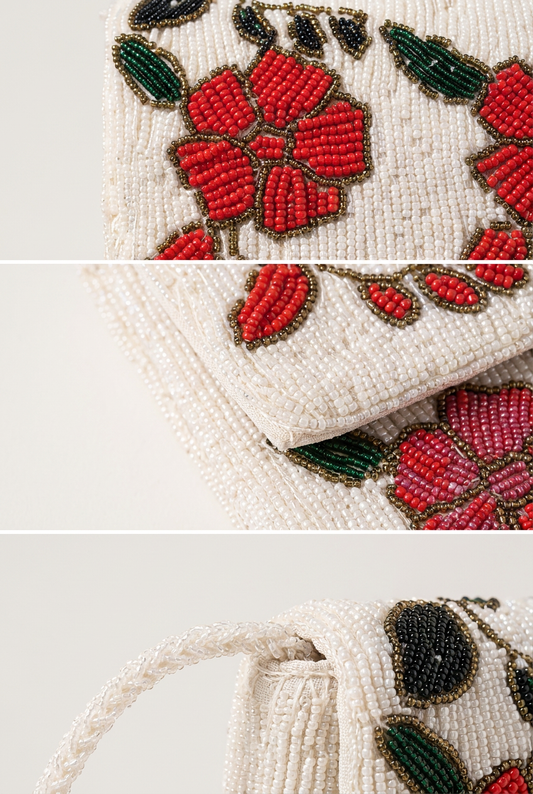 Hand-Beaded Red & Pink Floral Clutch &  Shoulder Bag for Girls | Amal Ayub