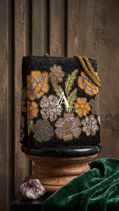 Black Beaded Evening Bag for Weddings & Parties | Amal Ayub