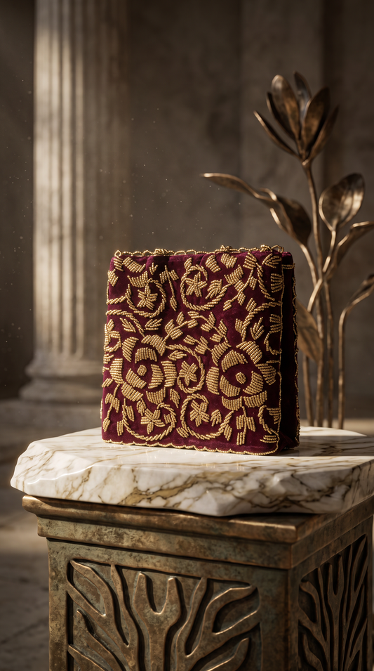 Maroon Hand Embellished Bag |Mid Size.