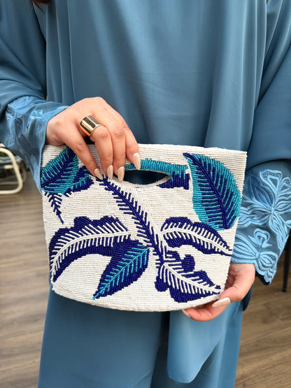 Blue white breeze embellished bag