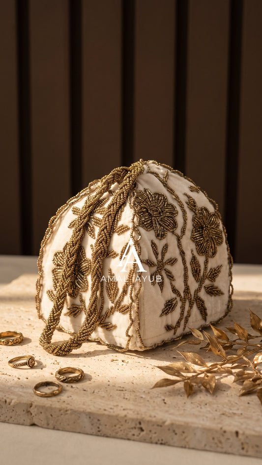 Gold Handmade Potli | Perfect for Weddings and Parties