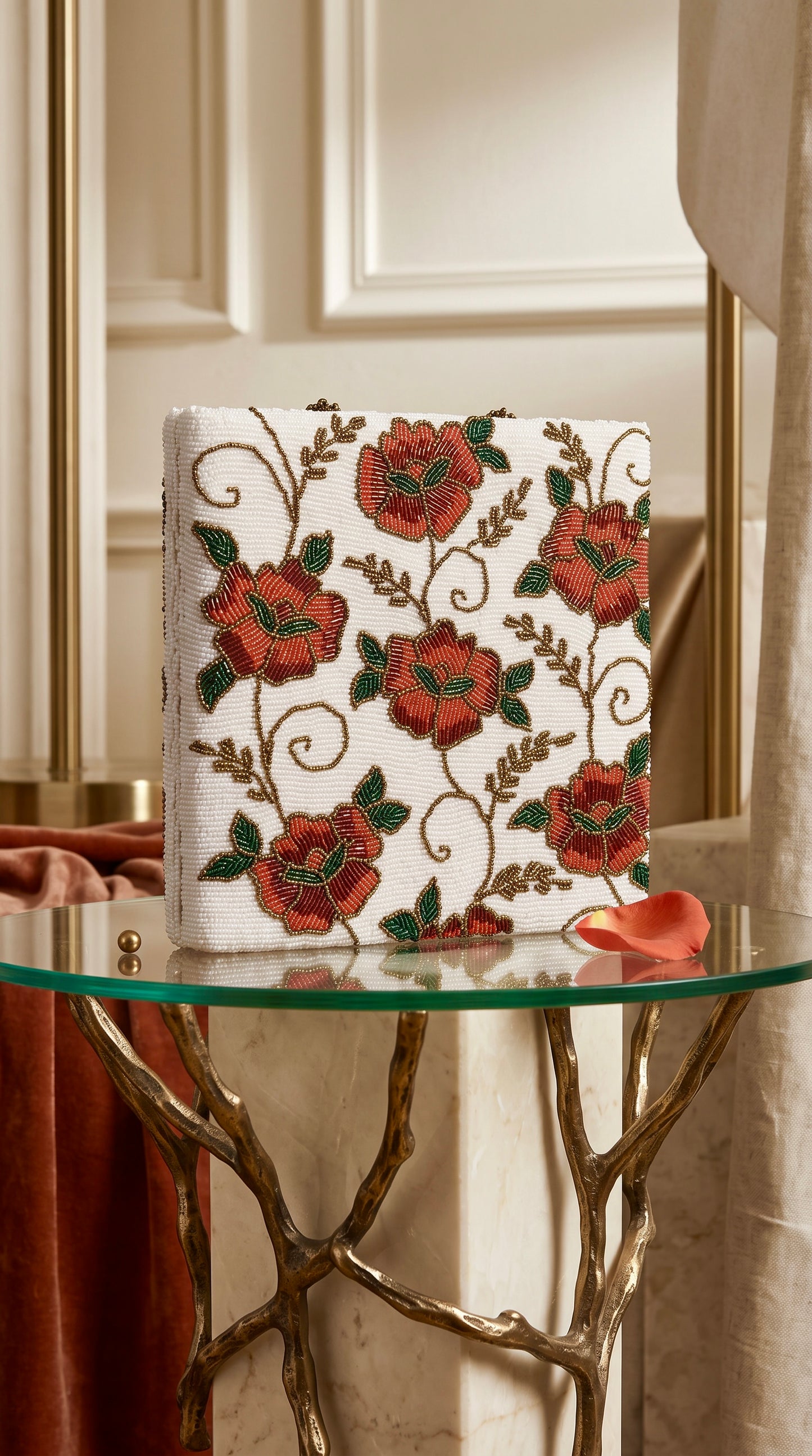 Crimson Bloom Beaded Clutch