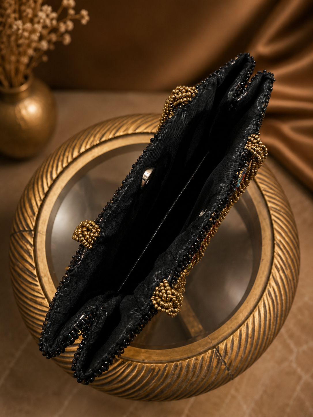 Black & Golden – Velvet Beaded Handmade bag