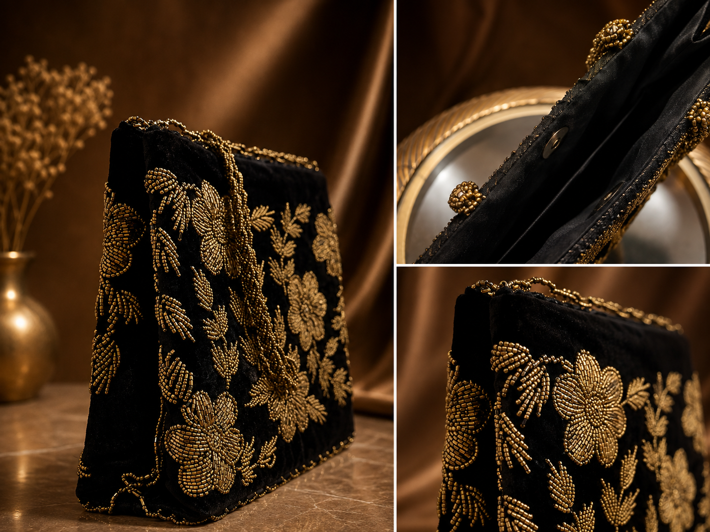 Black & Golden – Velvet Beaded Handmade bag