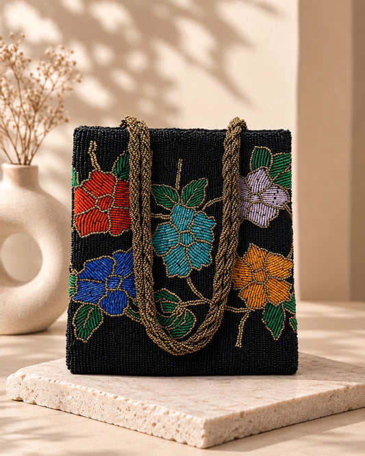 Black Floral Handmade Beaded Bag | Weddings and Festive days | Evening bag