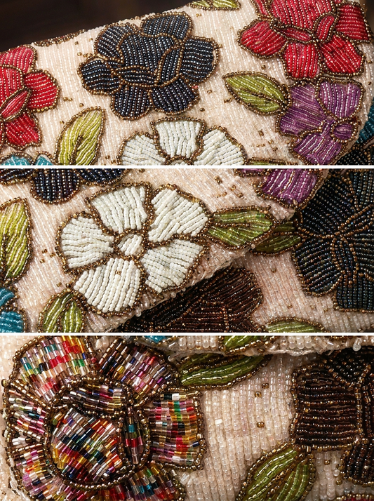 Hand-Beaded Multi-Floral Clutch & Shoulder Bag for Girls | Amal Ayub