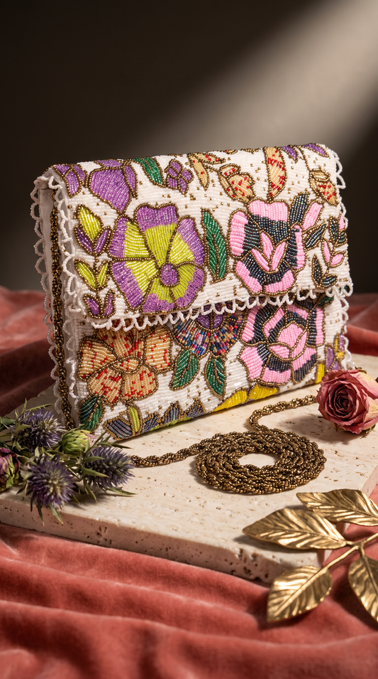 Purple Floral Clutch & Shoulder Bag for Girls | Amal Ayub