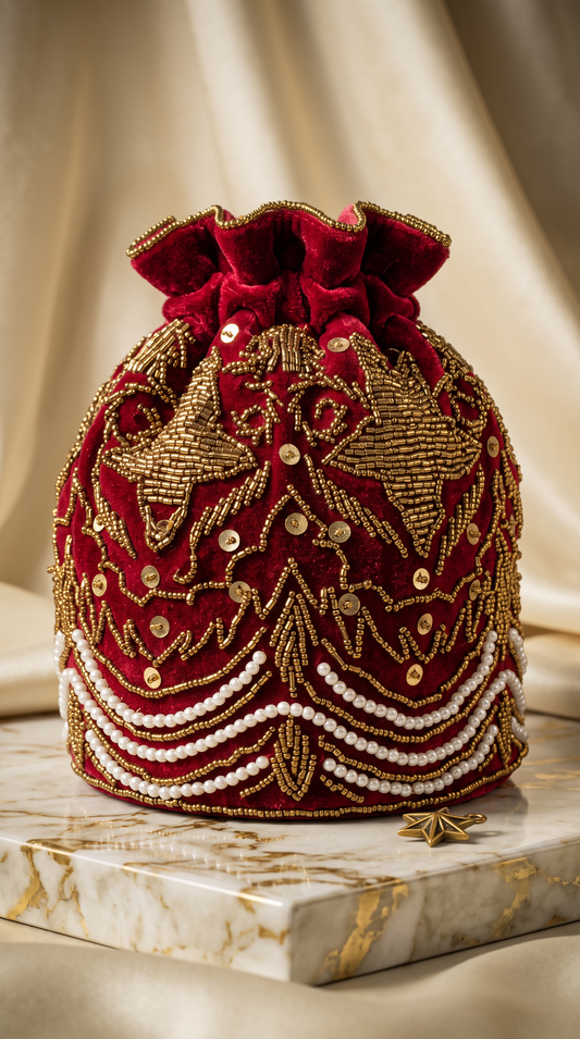 Red embellished potli for your wedding | Wedding | Barat Amal Ayub