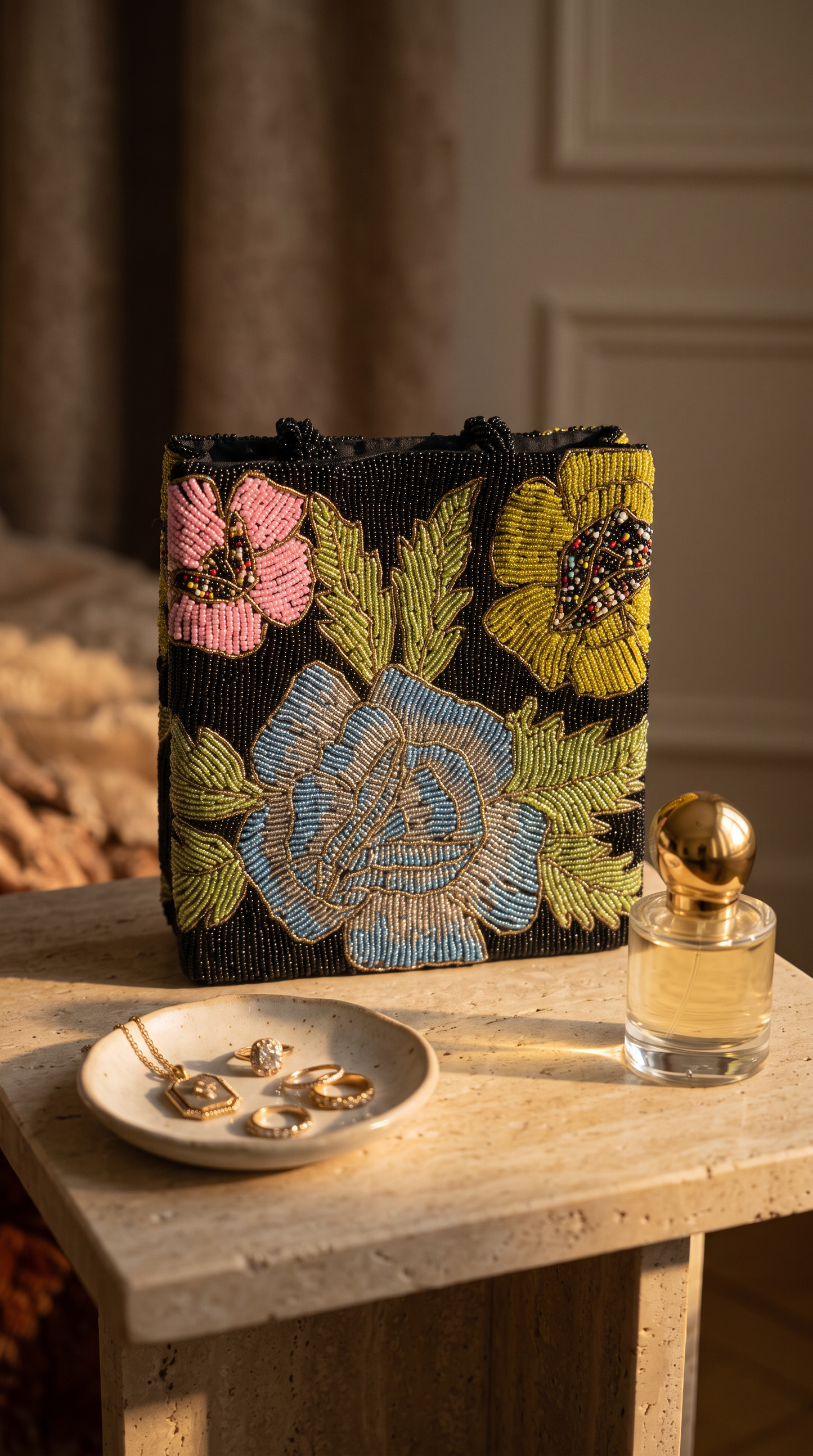 Black floral Beaded Handmade Bag | Evening bag