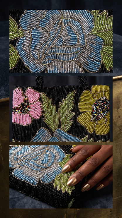 Black floral Beaded Handmade Bag | Evening bag