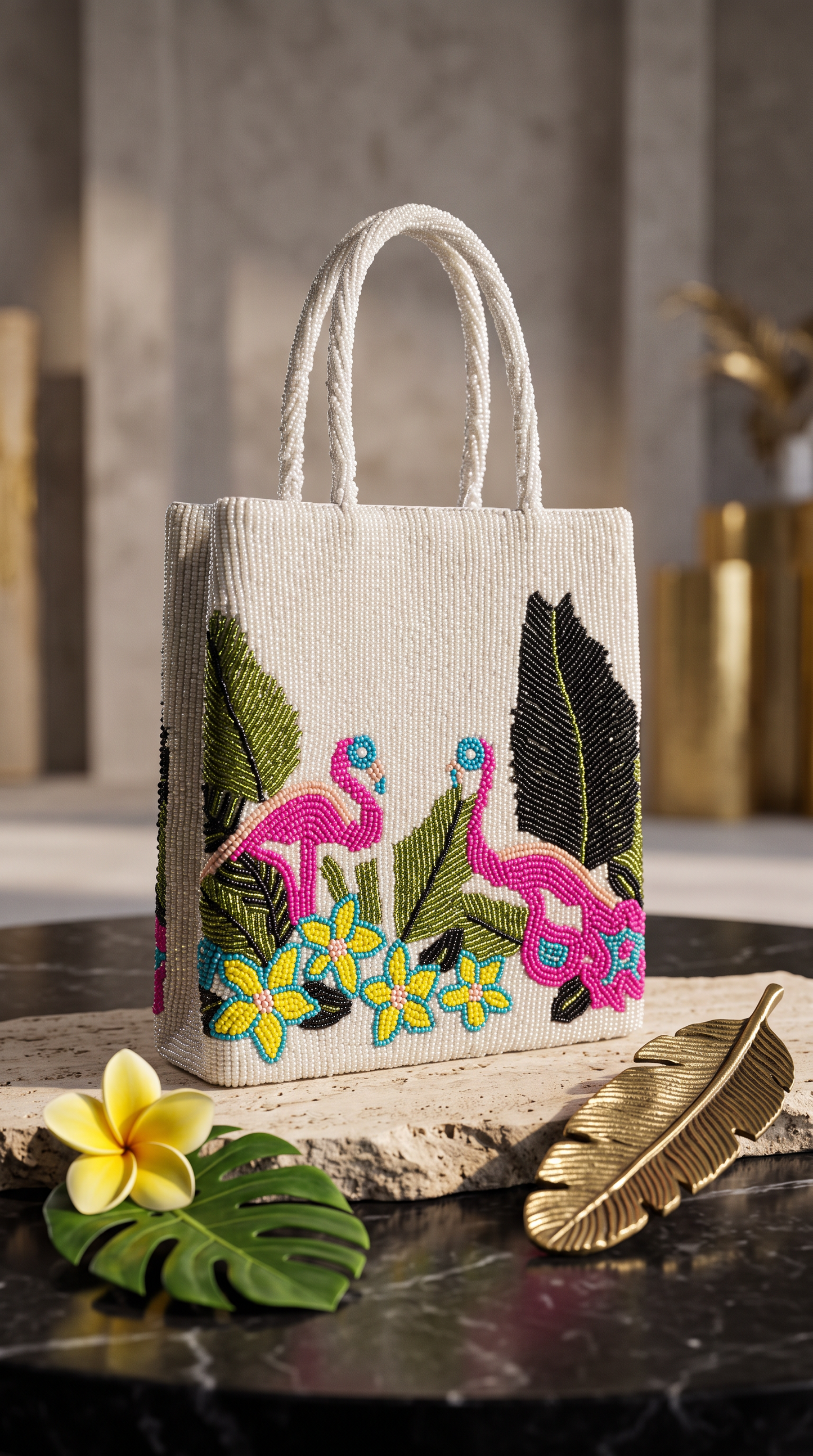 Flamingo Garden Beaded Handbag