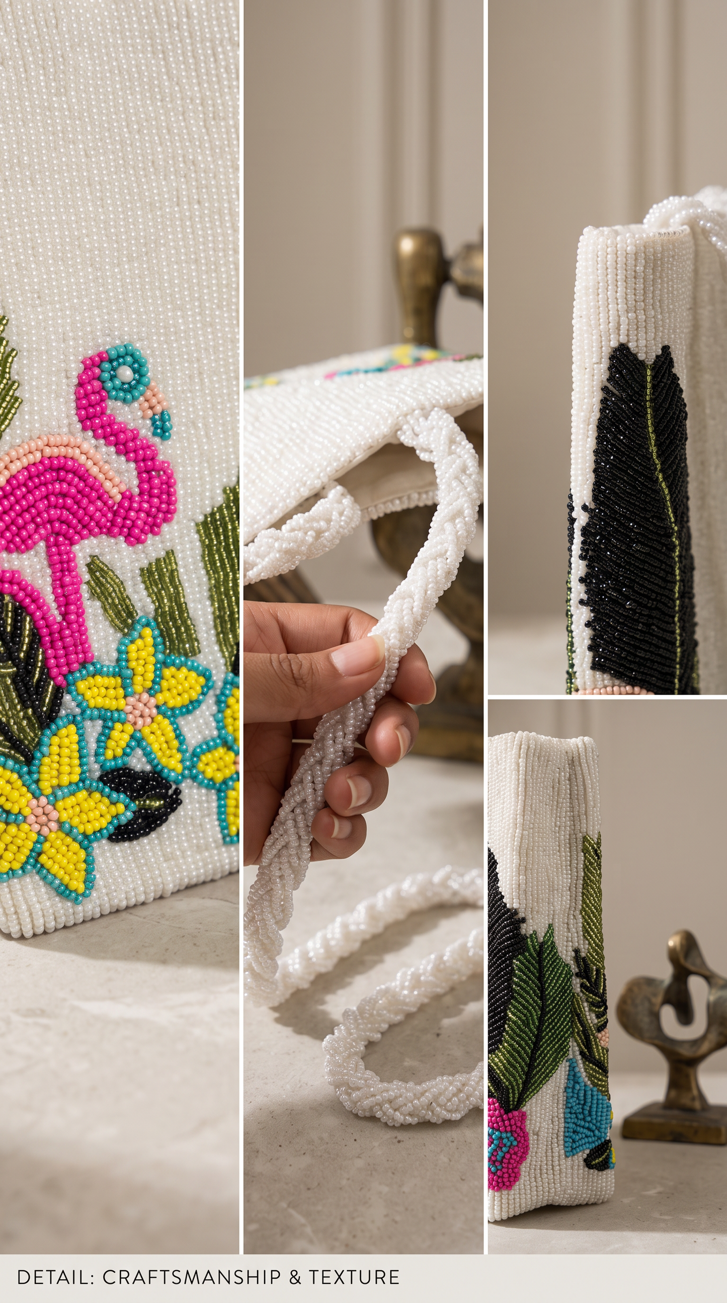 Flamingo Garden Beaded Handbag