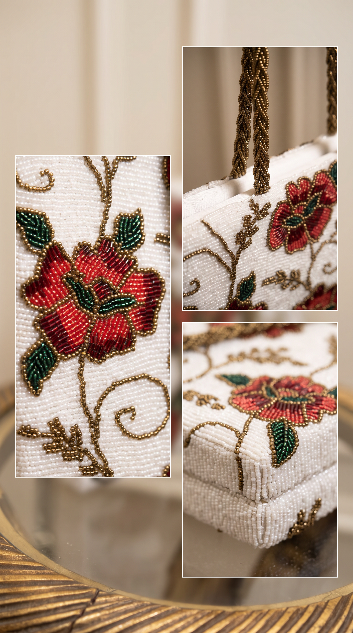 Crimson Bloom Beaded Clutch