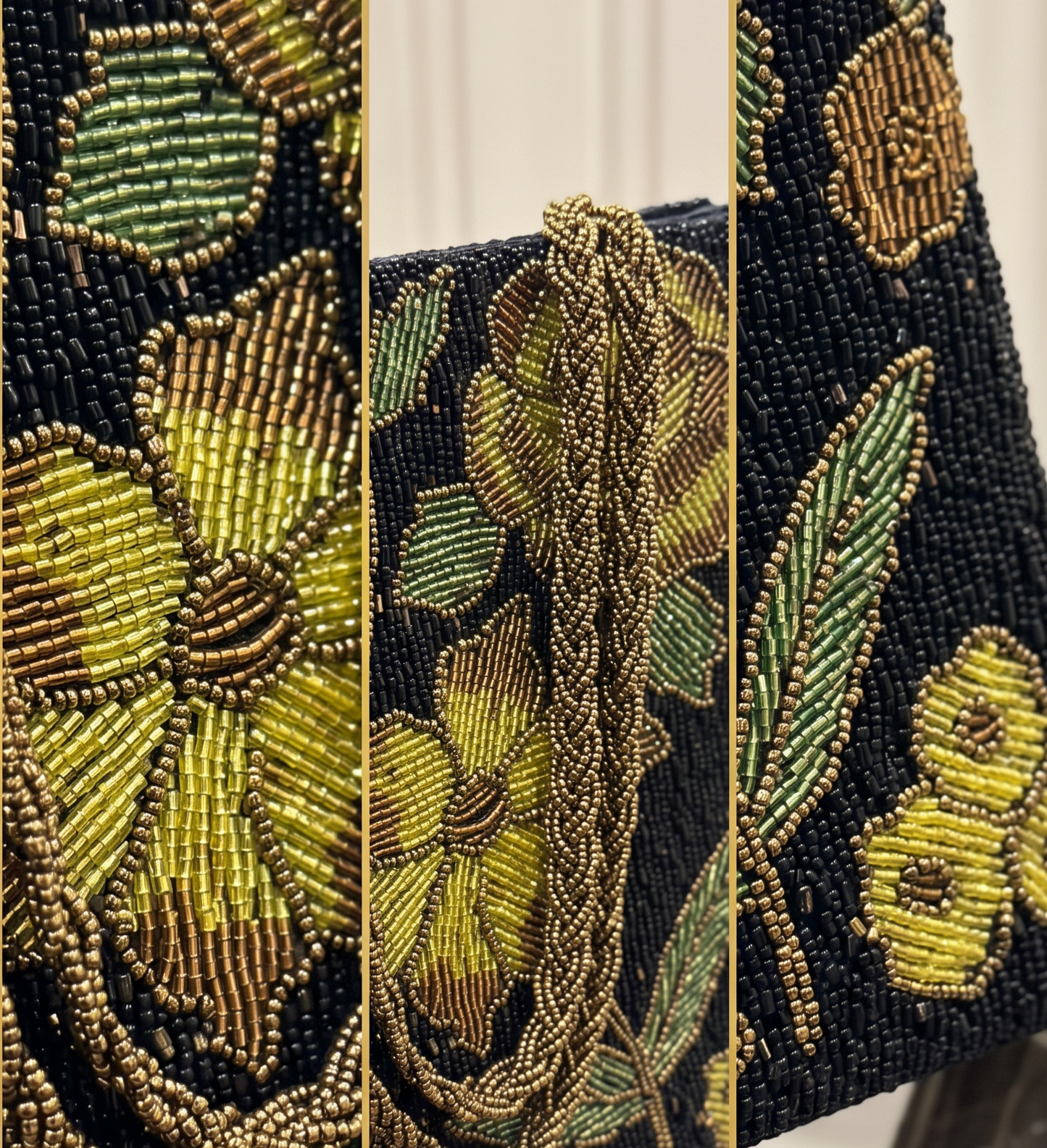 Beaded black Olive Garden Floral Handbag | Handmade Festive & Wedding Bag