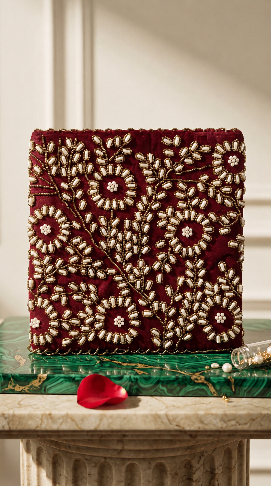 Velvet Deep Pinkesh Red Handcrafted Bag | Ladies Purse | Clutches
