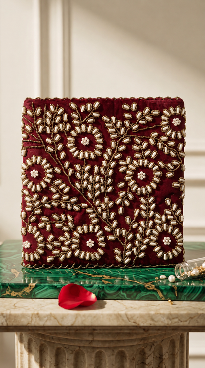 Velvet Deep Pinkesh Red Handcrafted Bag | Ladies Purse | Clutches