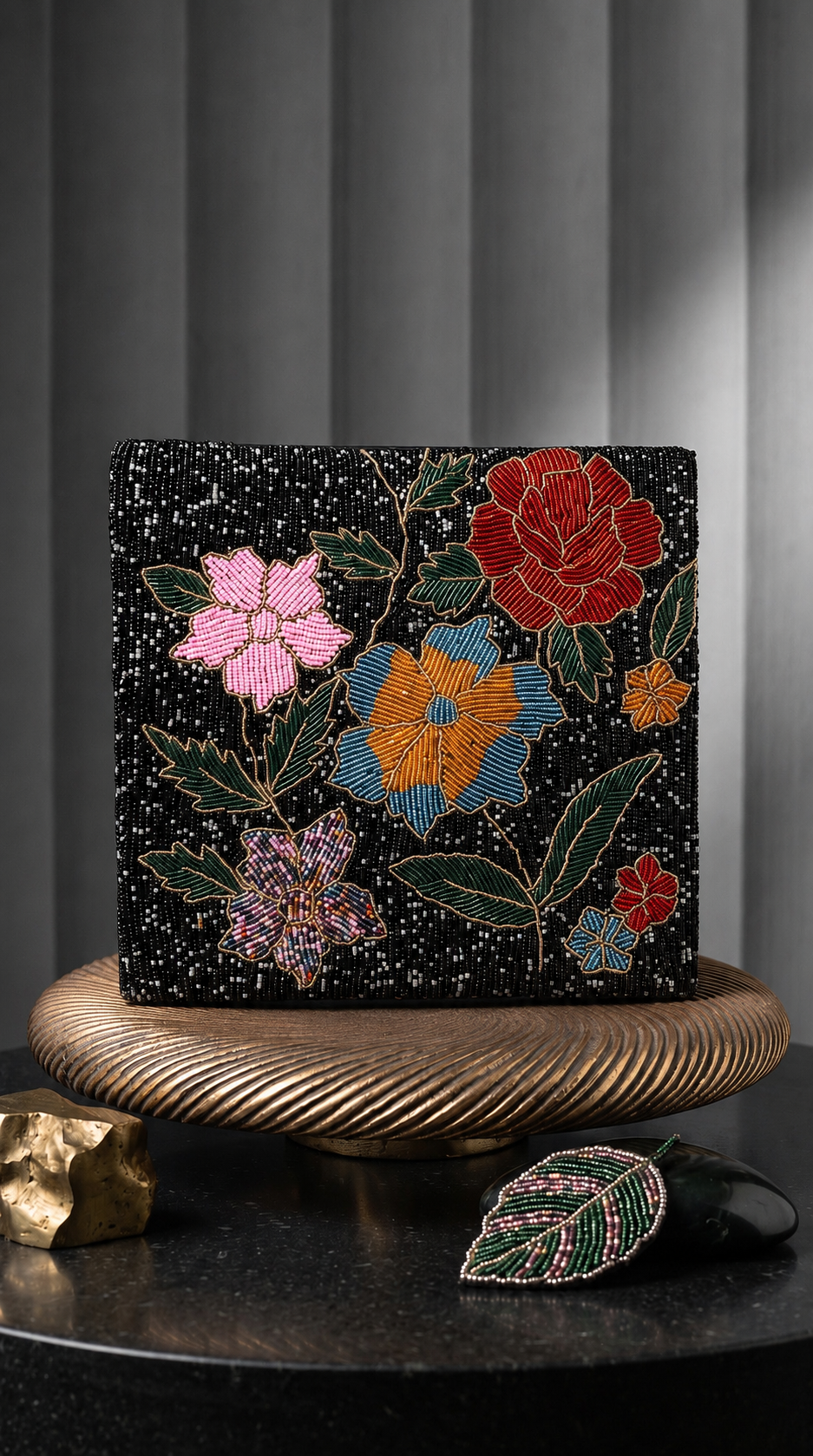 Beaded Black Floral Handmade bag