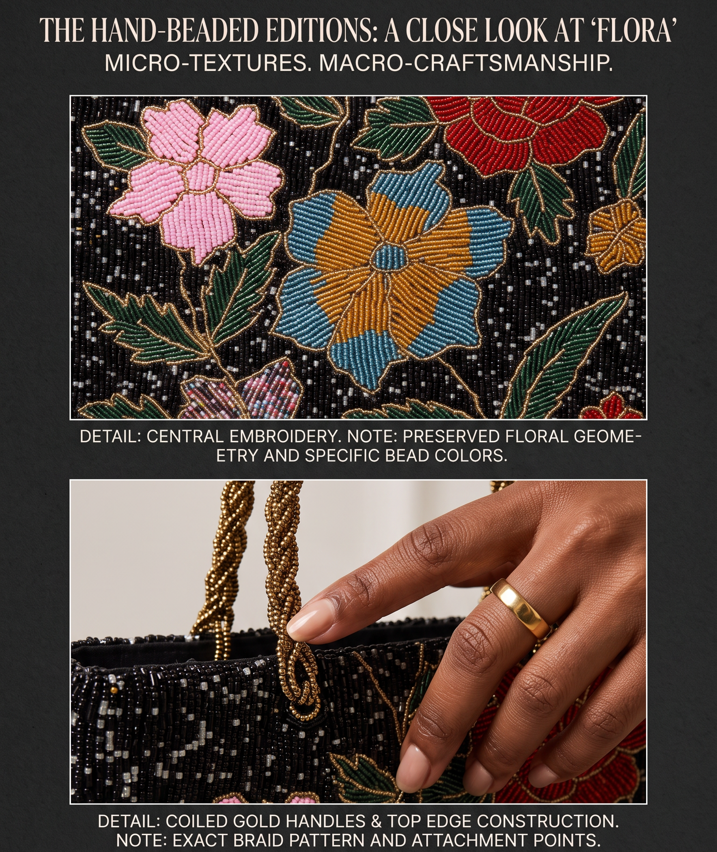Beaded Black Floral Handmade bag