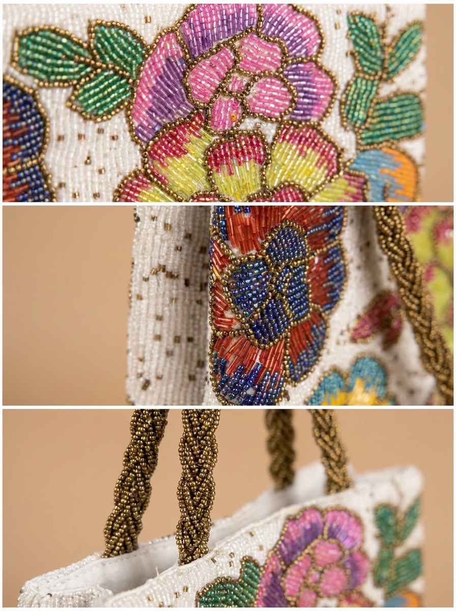 Multicolour Floral Beaded Tote Bag – Handcrafted Luxury