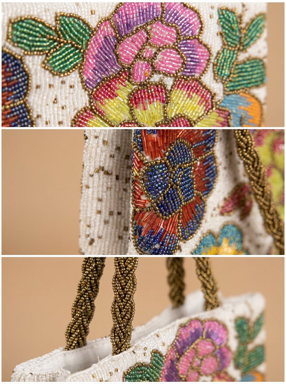 Multicolour Floral Beaded Tote Bag – Handcrafted Luxury