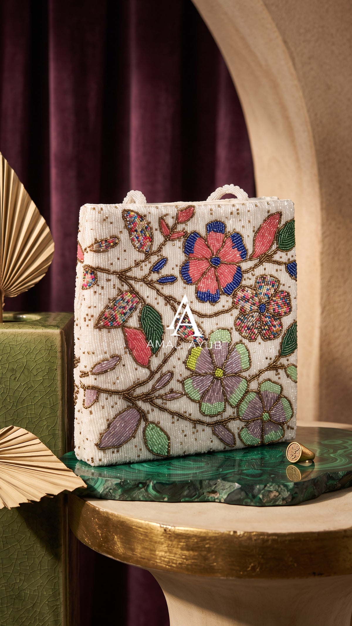 Ivory Beaded Floral Handbag | Parties and Weddings