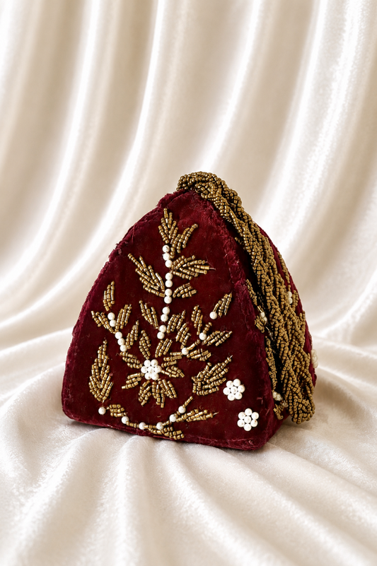 Maroon potli clutch handmade Pakistan