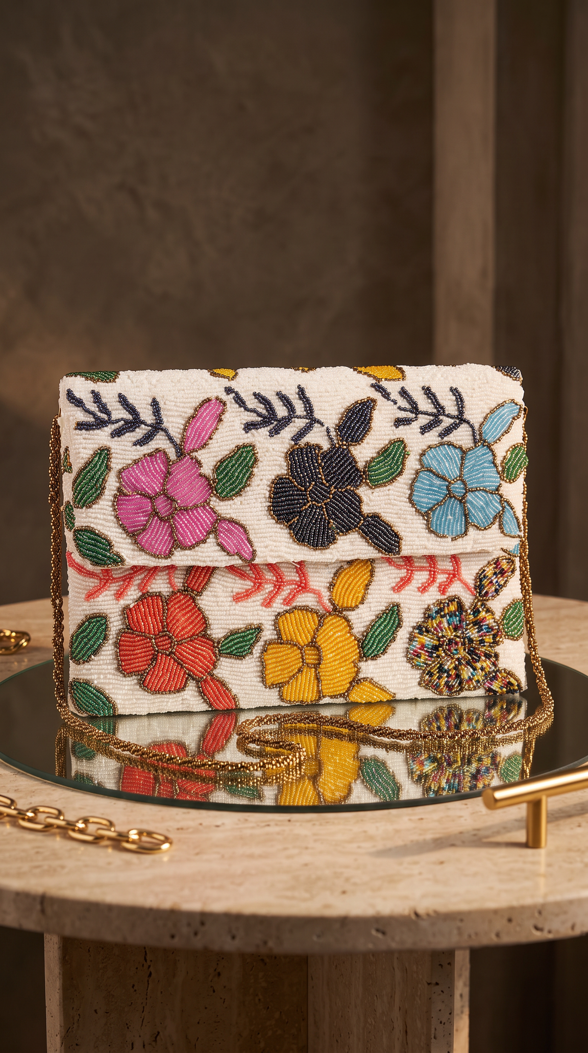 White Multi Floral Handmade beaded clutch | Parties and Weddings