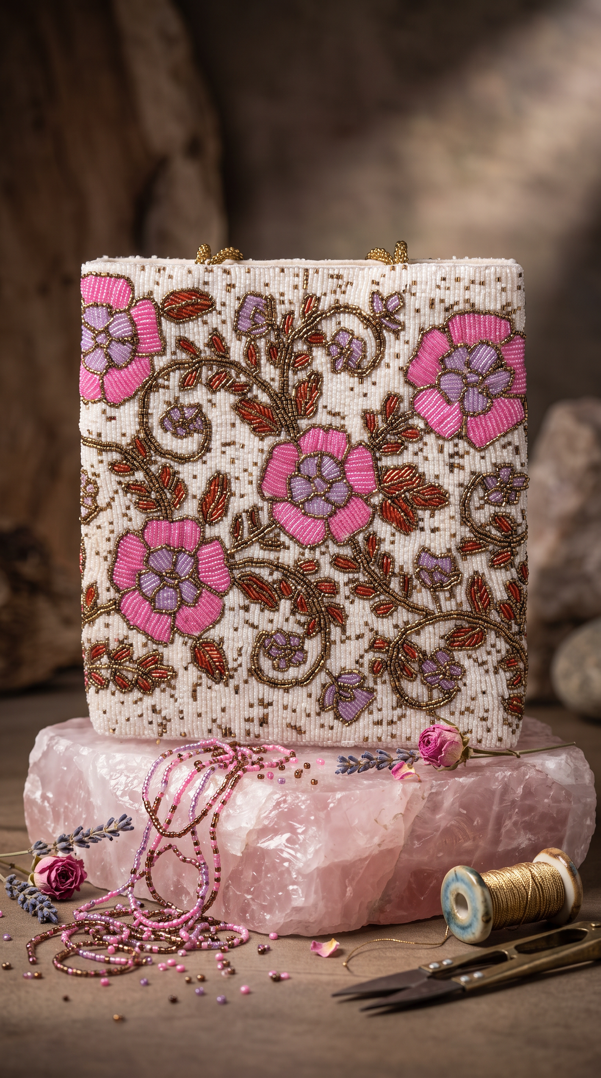Ivory Multi Floral beaded handbag | Parties and Weddings