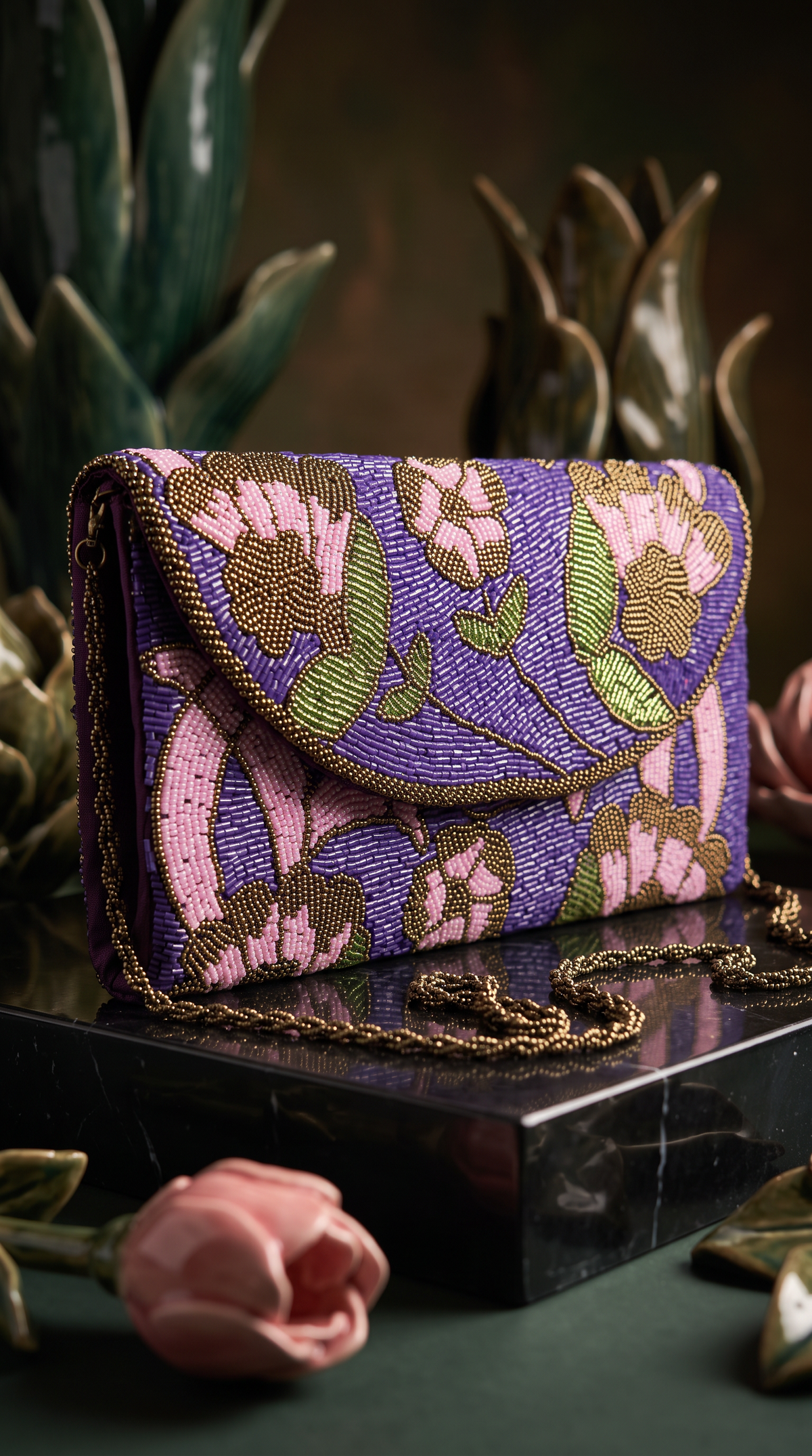 Beaded Handmade Premium Floral Clutch | Perfect for weddings and Parties
