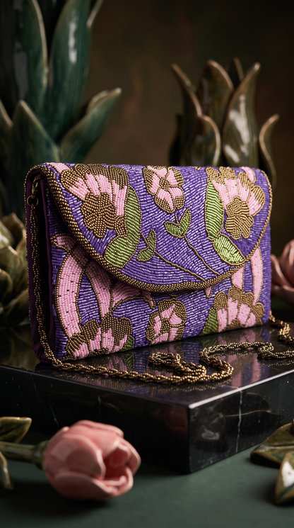 Beaded Handmade Premium Floral Clutch | Perfect for weddings and Parties