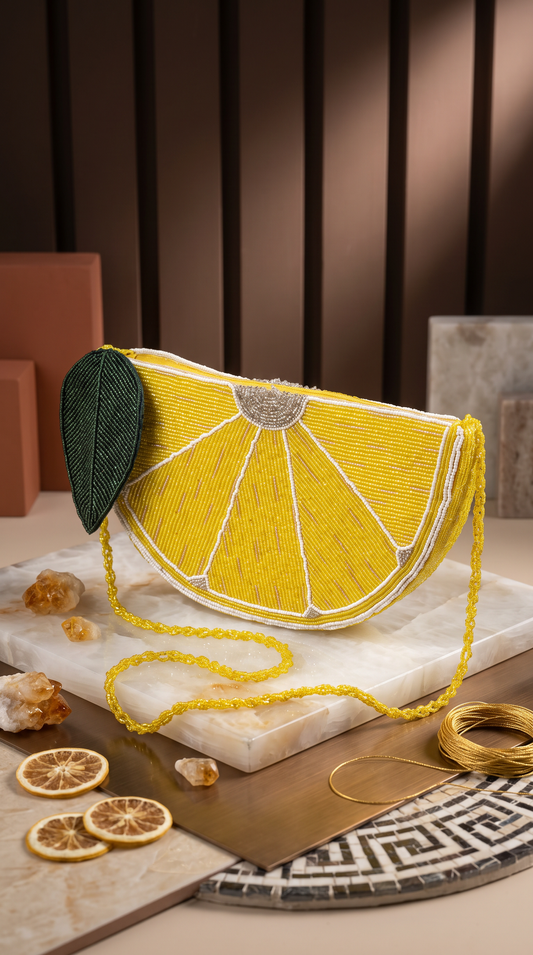 Lemon Slice Beaded Clutch – Handmade Statement Bag