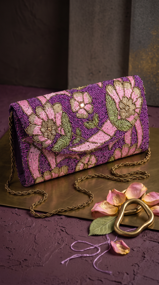 Beaded Handbag Floral Premium Clutch | Weddings and Parties