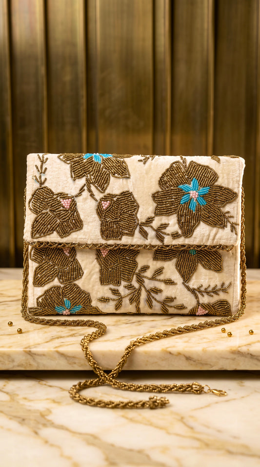 Beaded Golden Clutch | Perfect for weddings and parties