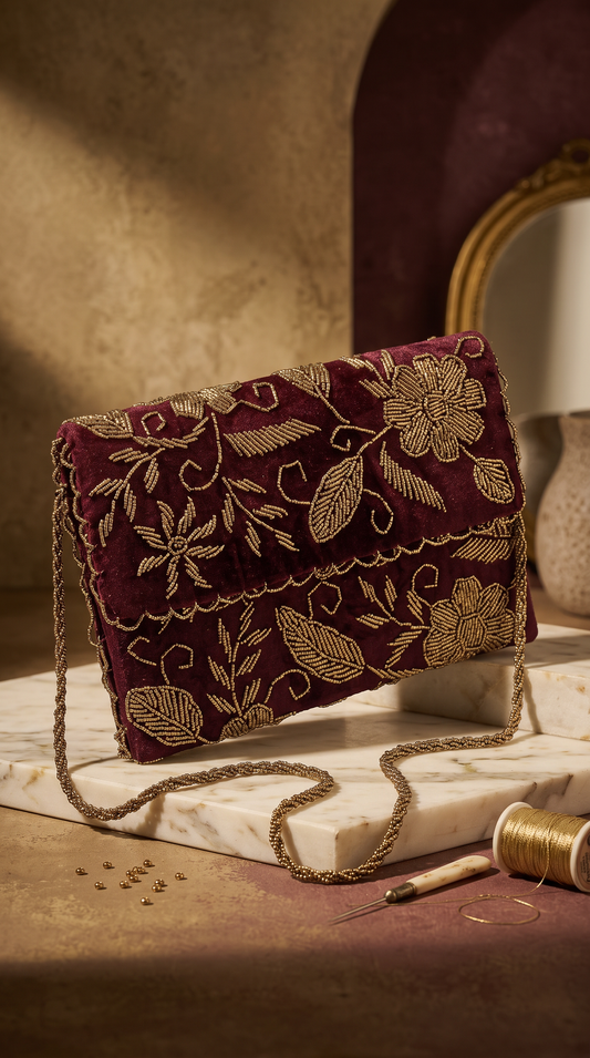 Maroon Handmade clutch | Perfect for weddings and parties