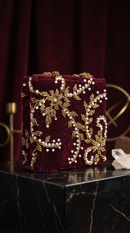 Beaded Pearl Maroon Mini Bag | Weddings