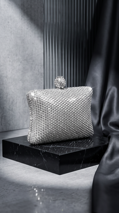 Swarovski Crystal Silver Clutch Bag | Evening Clutch – Amal Ayub