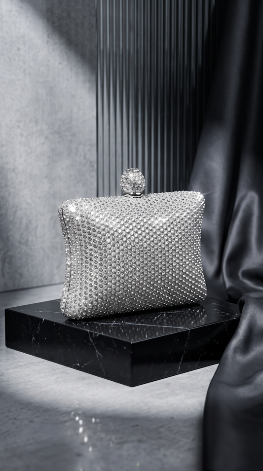 Swarovski Crystal Silver Clutch Bag | Evening Clutch – Amal Ayub