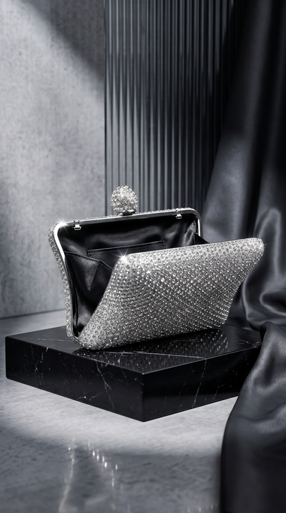 Swarovski Crystal Silver Clutch Bag | Evening Clutch – Amal Ayub